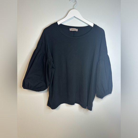 Amici by Baci Cotton Black Puff Ballon Sleeve Made in Italy Top Women’s - Picture 7 of 14